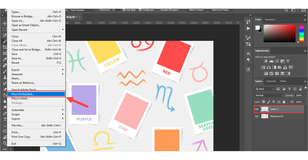 Phương pháp 2: Chèn ảnh vào Photoshop khi đã có file làm việc