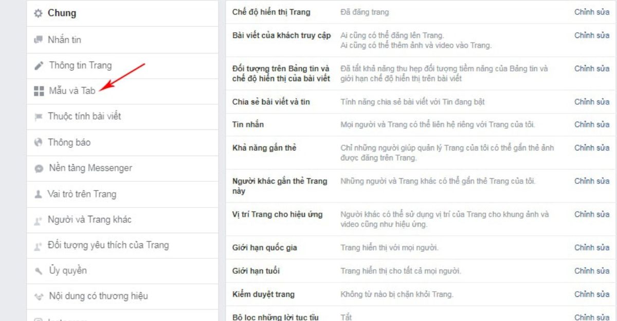 tab hiển thị ở đâu trên fanpage