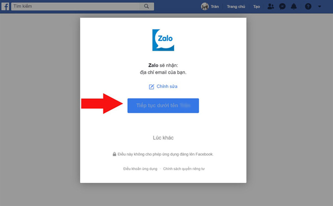 Đăng nhập Zalo bằng Facebook