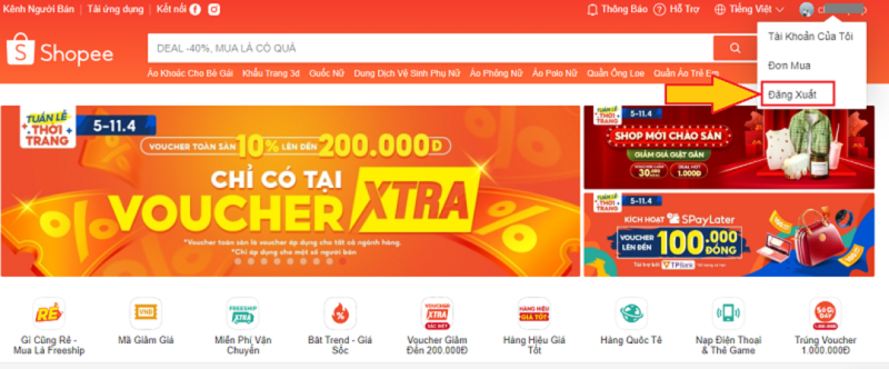 cách đăng xuất shopee trên điện thoại