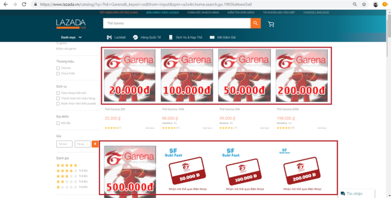 cách mua thẻ garena trên lazada