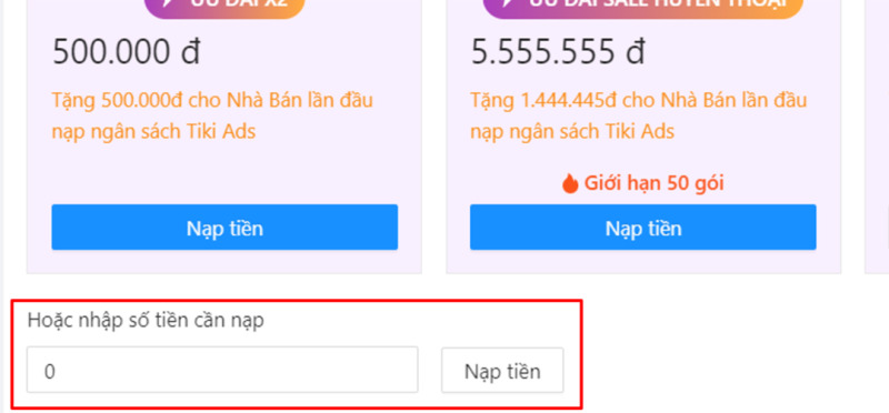 cách nạp tiền vào tiki