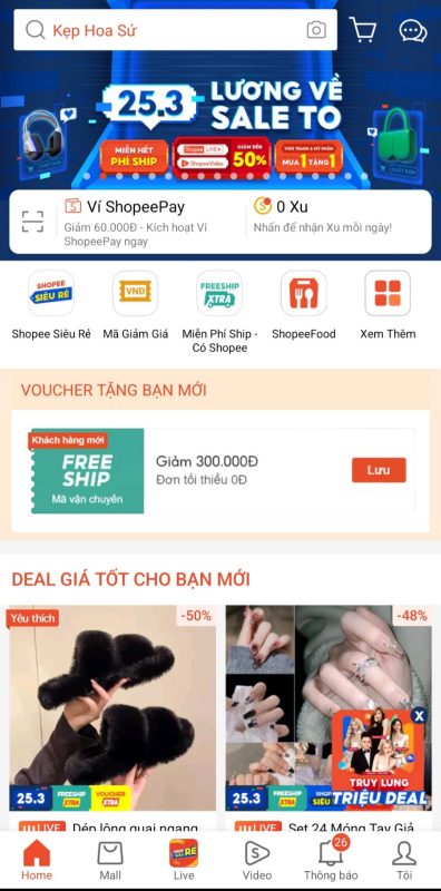 Mở app Shopee bằng điện thoại