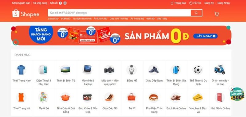 danh sách ngành hàng shopee
