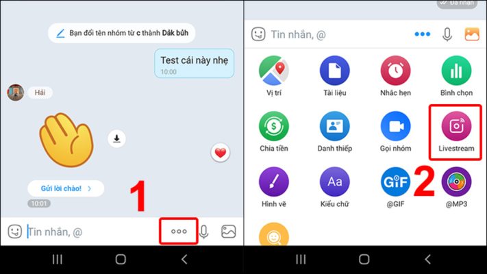 phát trực tiếp trên nhóm zalo