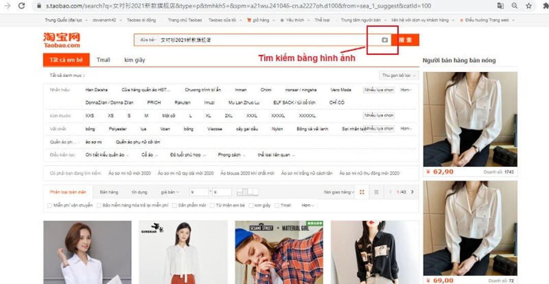 cách tìm mẫu quần áo trên taobao