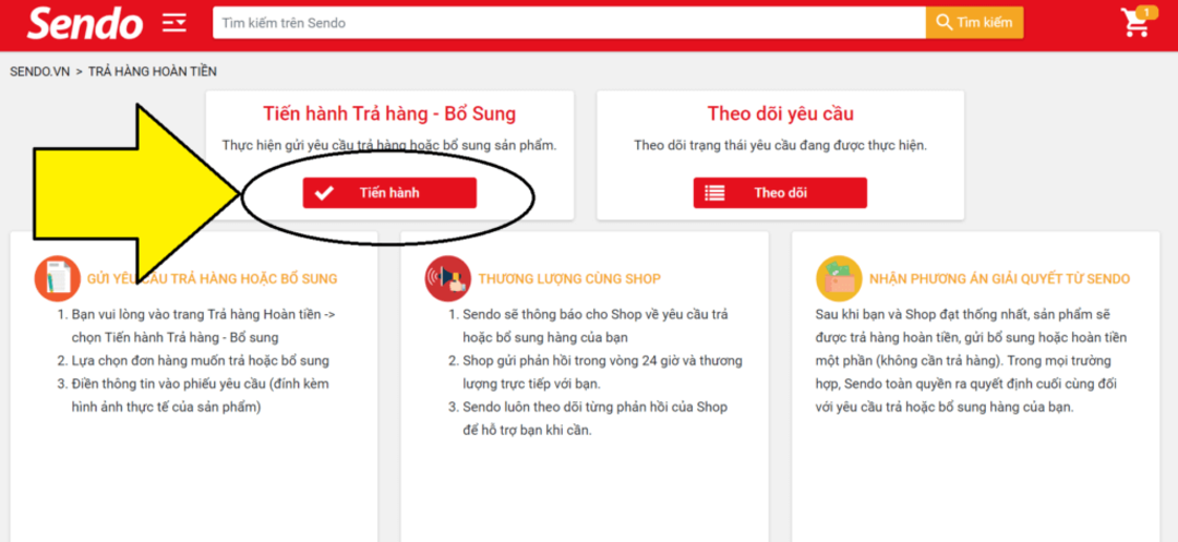 sendo trả hàng