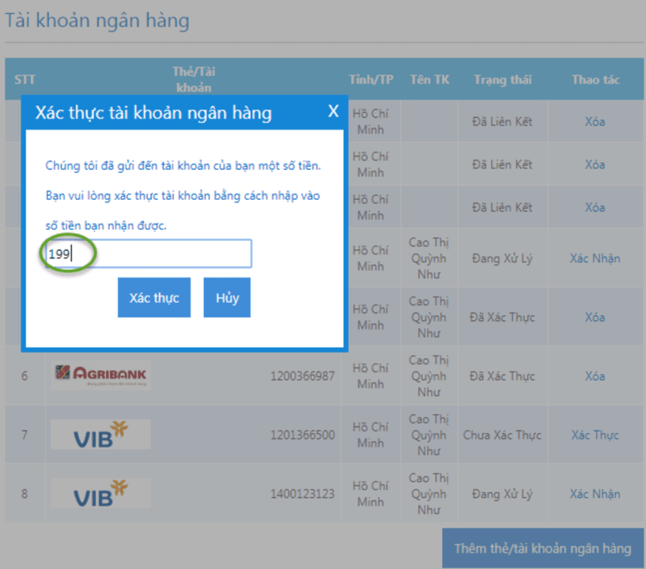 xác thực tài khoản sendo