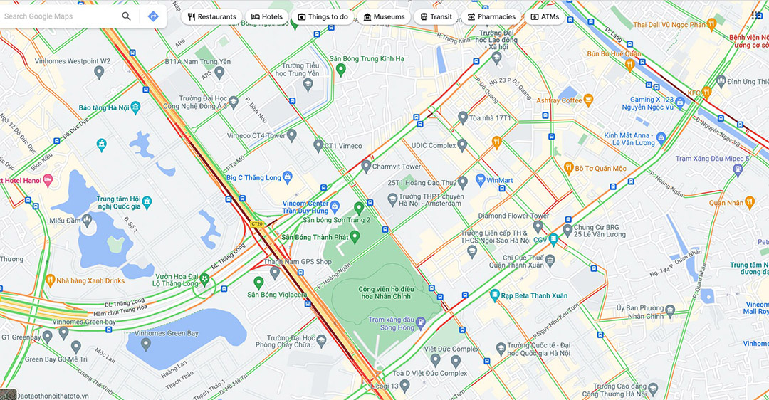 xem mật độ giao thông trên Google Map