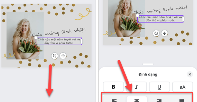 Hướng dẫn căn lề văn bản trong Canva trên điện thoại