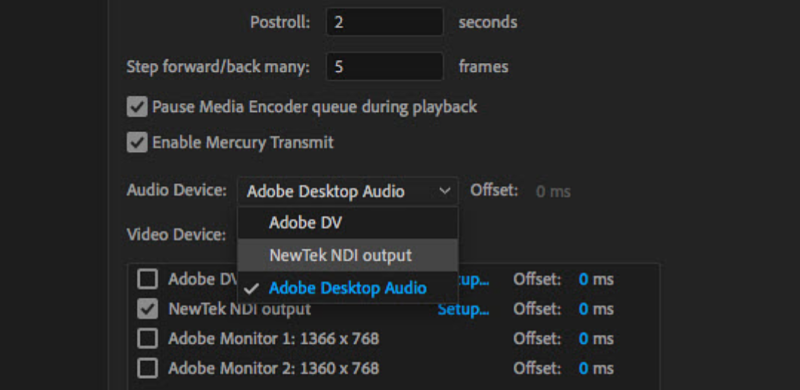 Cách khắc phục không nghe được âm thanh trong Premiere bằng tắt đầu ra NDI NewTek