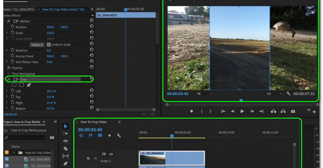 cách cắt khung hình video Premiere