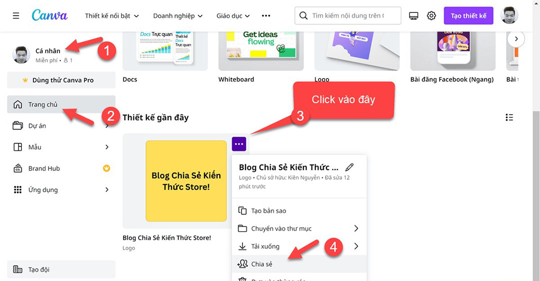 cách chia sẻ thiết kế trên Canva