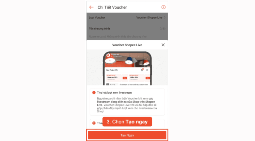 bước 4 tạo mã độc quyền shopee live