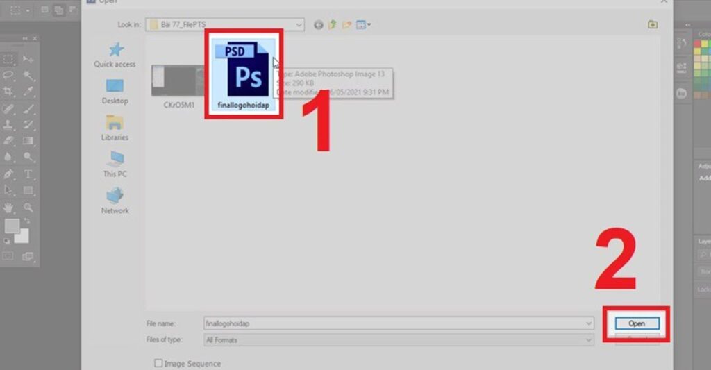 cách mở lại file Photoshop chưa lưu