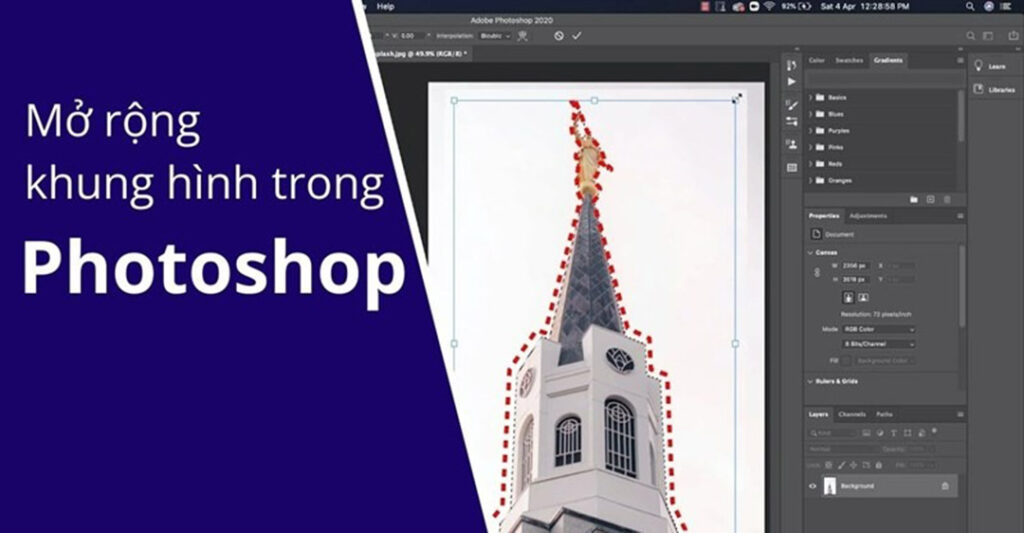 Cách mở rộng khung ảnh trong Photoshop bằng Rectangular Marquee
